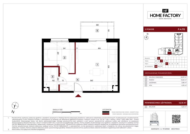 2 pokoje, mieszkanie 42,13 m², piętro 4, oferta nr F.4.115, Home Factory etap V, Warszawa, Praga Północ, Pelcowizna, ul. Kotsisa