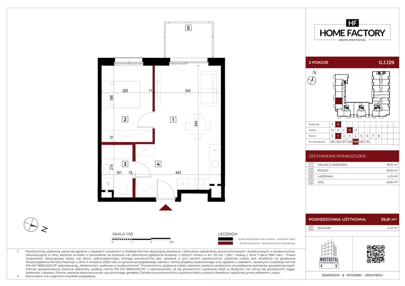 2 pokoje, mieszkanie 39,80 m², piętro 1, oferta nr G.1.129, Home Factory etap V, Warszawa, Praga Północ, Pelcowizna, ul. Kotsisa
