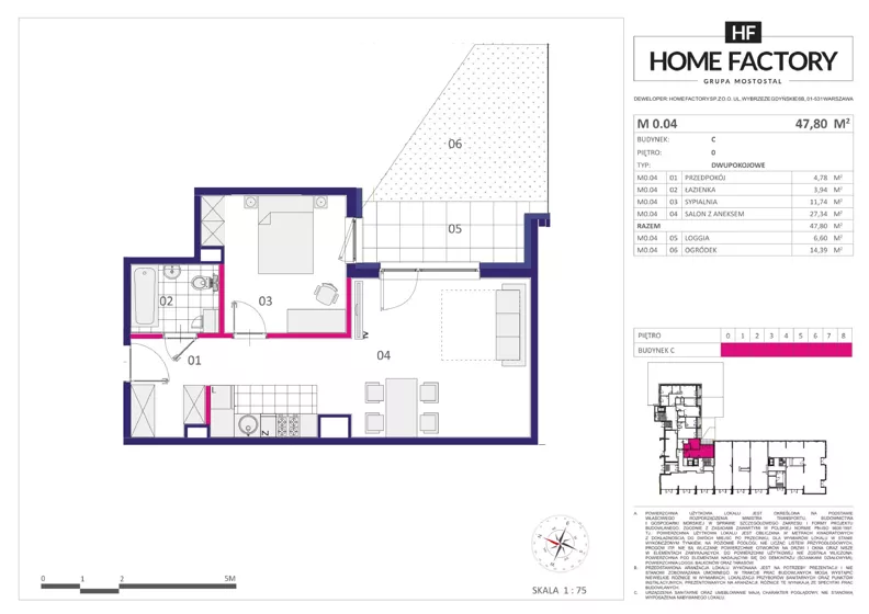 2 pokoje, mieszkanie 47,80 m², parter, oferta nr M 0.04, Home Factory etap III, Warszawa, Praga Północ, Pelcowizna, ul. Kotsisa