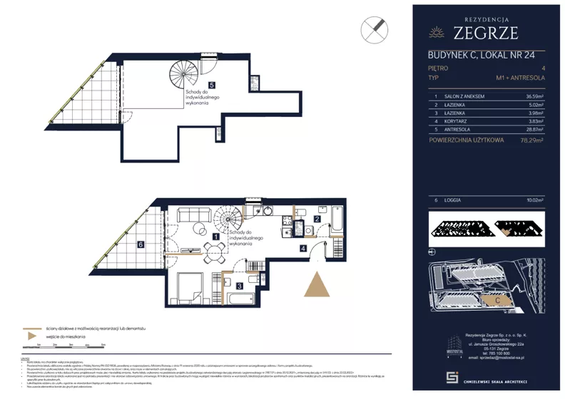 3 pokoje, mieszkanie 78,29 m², piętro 4, oferta nr C24, Rezydencja Zegrze III, Zegrze, ul. Groszkowskiego 22A