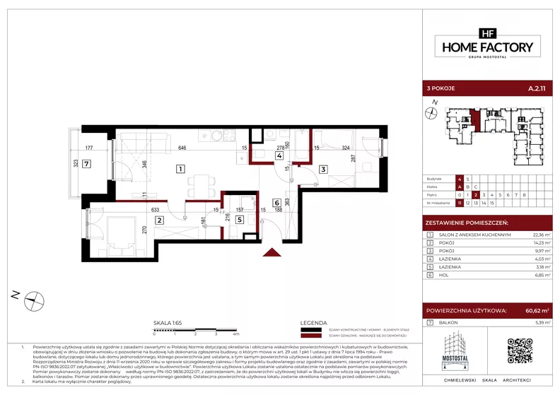 3 pokoje, mieszkanie 60,62 m², piętro 2, oferta nr A.2.11, Home Factory etap IV, Warszawa, Praga Północ, Pelcowizna, ul. Kotsisa