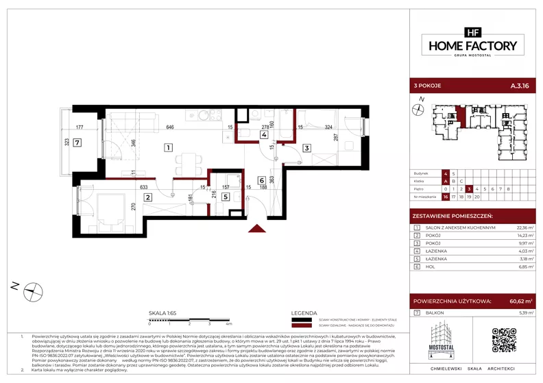 3 pokoje, mieszkanie 60,62 m², piętro 3, oferta nr A.3.16, Home Factory etap IV, Warszawa, Praga Północ, Pelcowizna, ul. Kotsisa