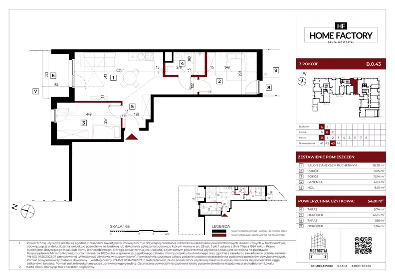3 pokoje, mieszkanie 54,01 m², parter, oferta nr B.0.43, Home Factory etap IV, Warszawa, Praga Północ, Pelcowizna, ul. Kotsisa