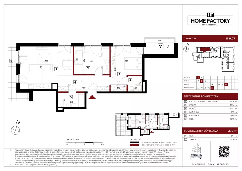 3 pokoje, mieszkanie 71,10 m², piętro 8, oferta nr B.8.77, Home Factory etap IV, Warszawa, Praga Północ, Pelcowizna, ul. Kotsisa