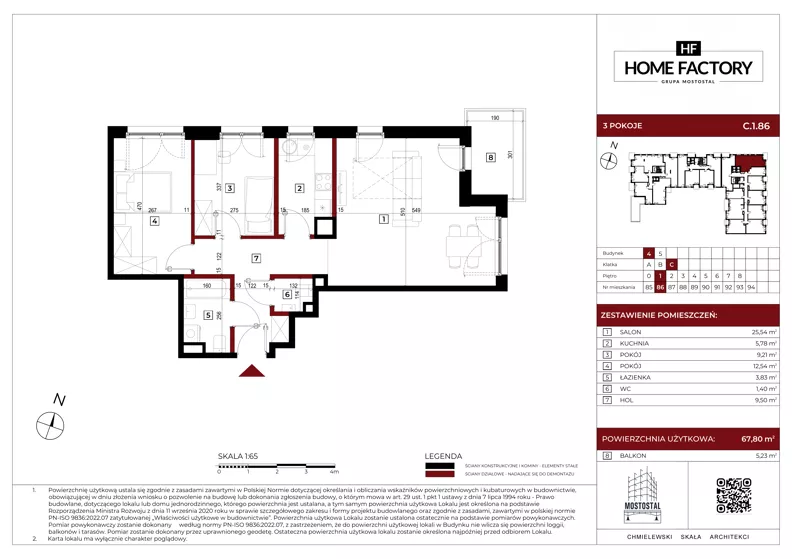 3 pokoje, mieszkanie 67,80 m², piętro 1, oferta nr C.1.86, Home Factory etap IV, Warszawa, Praga Północ, Pelcowizna, ul. Kotsisa