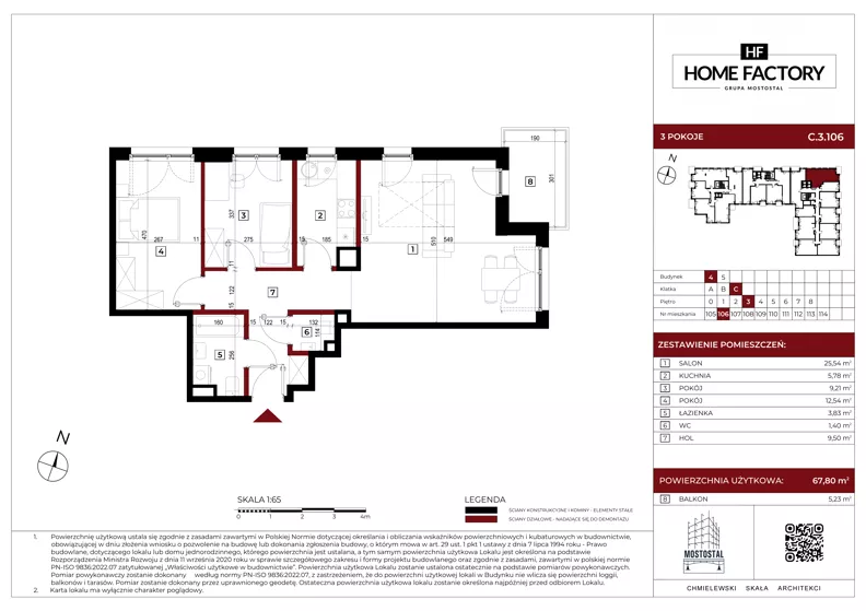 3 pokoje, mieszkanie 67,80 m², piętro 3, oferta nr C.3.106, Home Factory etap IV, Warszawa, Praga Północ, Pelcowizna, ul. Kotsisa
