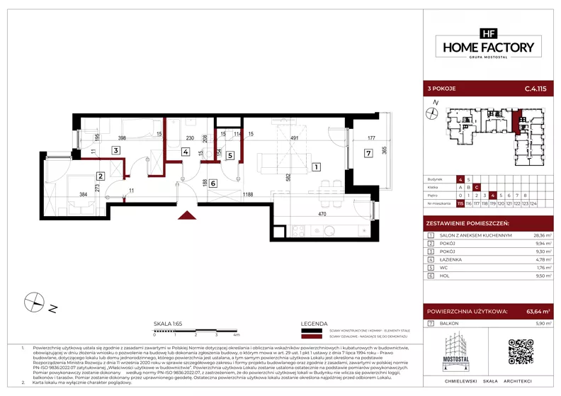 3 pokoje, mieszkanie 63,64 m², piętro 4, oferta nr C.4.115, Home Factory etap IV, Warszawa, Praga Północ, Pelcowizna, ul. Kotsisa