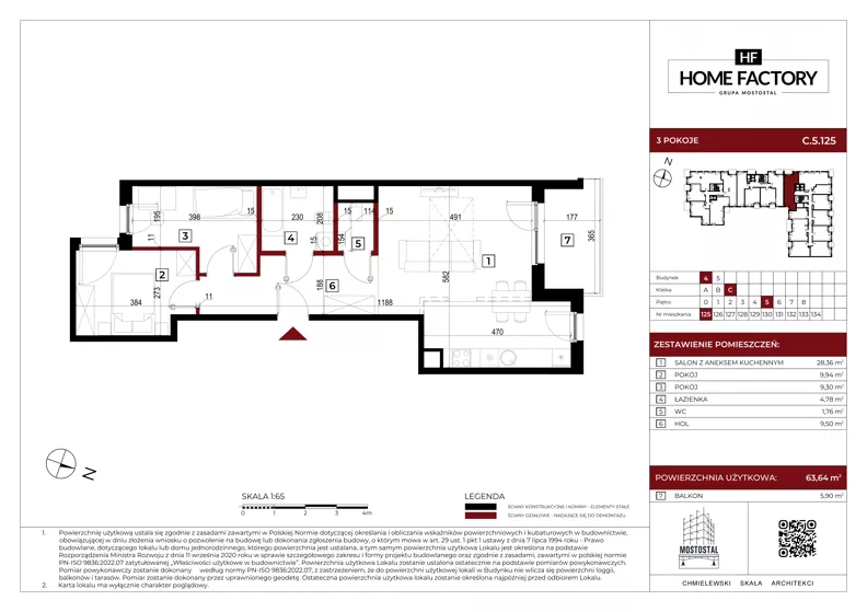 3 pokoje, mieszkanie 63,64 m², piętro 5, oferta nr C.5.125, Home Factory etap IV, Warszawa, Praga Północ, Pelcowizna, ul. Kotsisa