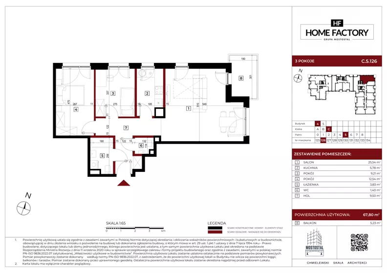 3 pokoje, mieszkanie 67,80 m², piętro 5, oferta nr C.5.126, Home Factory etap IV, Warszawa, Praga Północ, Pelcowizna, ul. Kotsisa