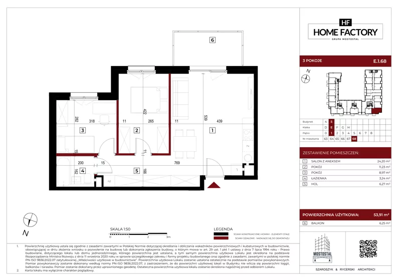 3 pokoje, mieszkanie 53,90 m², piętro 1, oferta nr E.1.68, Home Factory etap V, Warszawa, Praga Północ, Pelcowizna, ul. Kotsisa