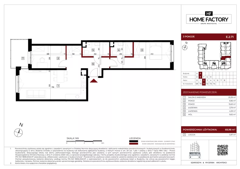 3 pokoje, mieszkanie 68,98 m², piętro 2, oferta nr E.2.71, Home Factory etap V, Warszawa, Praga Północ, Pelcowizna, ul. Kotsisa