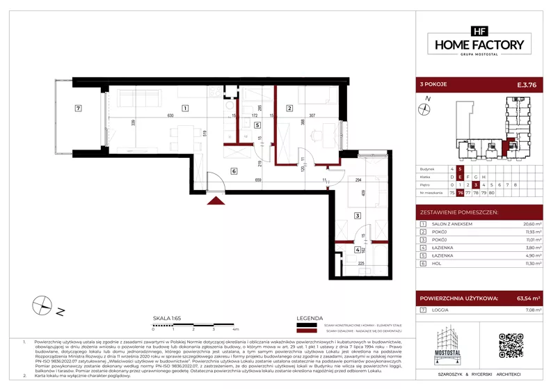 3 pokoje, mieszkanie 63,54 m², piętro 3, oferta nr E.3.76, Home Factory etap V, Warszawa, Praga Północ, Pelcowizna, ul. Kotsisa