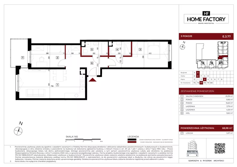 3 pokoje, mieszkanie 68,98 m², piętro 3, oferta nr E.3.77, Home Factory etap V, Warszawa, Praga Północ, Pelcowizna, ul. Kotsisa