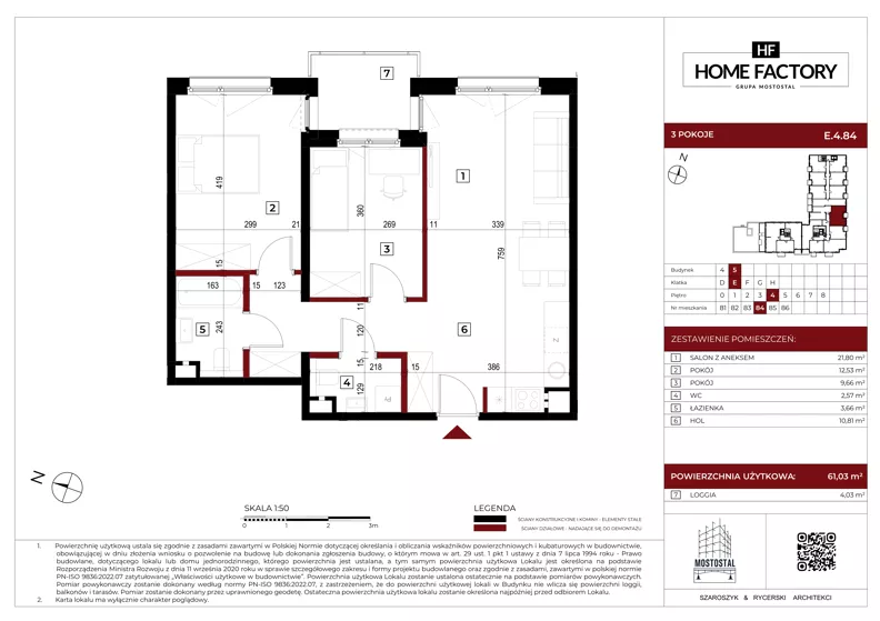 3 pokoje, mieszkanie 61,03 m², piętro 4, oferta nr E.4.84, Home Factory etap V, Warszawa, Praga Północ, Pelcowizna, ul. Kotsisa