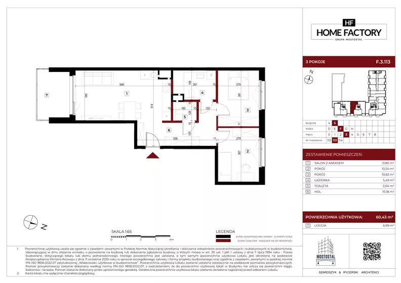 3 pokoje, mieszkanie 60,43 m², piętro 3, oferta nr F.3.113, Home Factory etap V, Warszawa, Praga Północ, Pelcowizna, ul. Kotsisa
