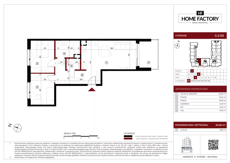 3 pokoje, mieszkanie 60,58 m², piętro 2, oferta nr G.2.132, Home Factory etap V, Warszawa, Praga Północ, Pelcowizna, ul. Kotsisa