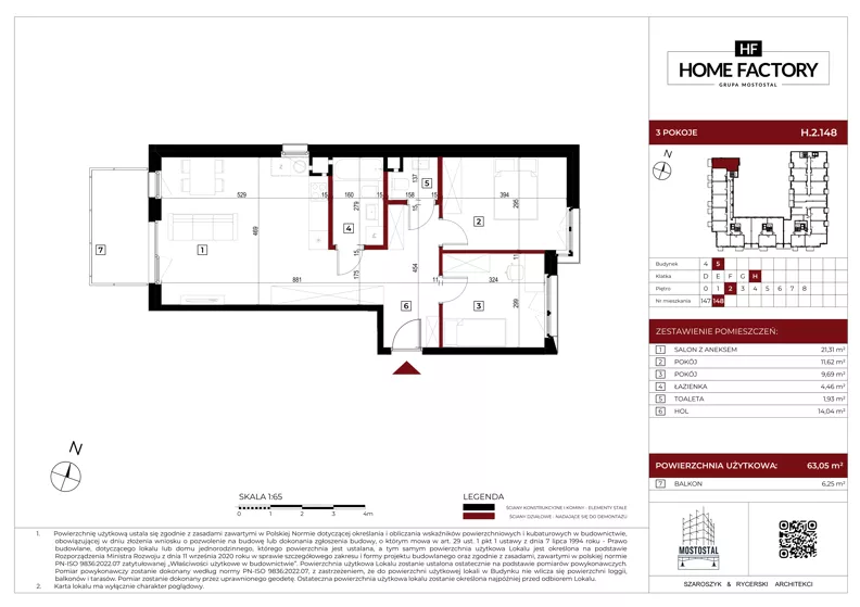 3 pokoje, mieszkanie 63,05 m², piętro 2, oferta nr H.2.148, Home Factory etap V, Warszawa, Praga Północ, Pelcowizna, ul. Kotsisa