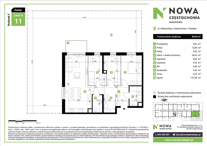 4 pokoje, mieszkanie 82,63 m², parter, oferta nr F11, Nowa Częstochowa Małopolska - etap IV, Częstochowa, Częstochówka-Parkitka, ul. Małopolska 196A