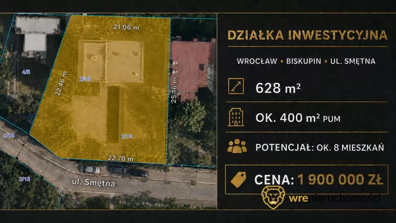 Działka 628,00 m², oferta nr , 947249, Wrocław, Biskupin-Sępolno-Dąbie-Bartoszowice, Sępolno, Smętna
