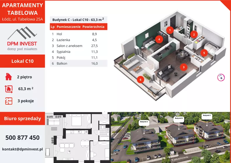 3 pokoje, mieszkanie 63,30 m², piętro 2, oferta nr C10, Apartamenty Tabelowa - Budynek C, Łódź, Górna, ul. Tabelowa 27