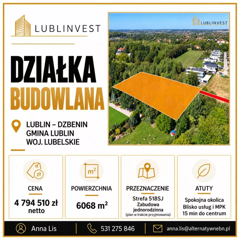 Działka 6 069,00 m², oferta nr , LER-GS-3688, Lublin, Sławin, Sławin
