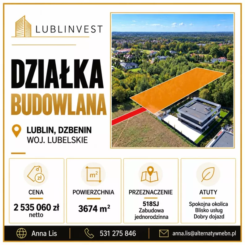 Działka 3 674,00 m², oferta nr , LER-GS-3690, Lublin, Sławin, Sławin