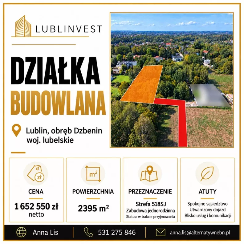 Działka 2 395,00 m², oferta nr , LER-GS-3693, Lublin, Sławin, Sławin