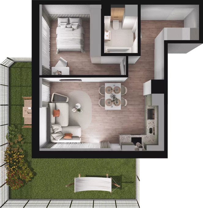2 pokoje, mieszkanie 47,66 m², parter, oferta nr C02, Dobka, Warszawa, Białołęka, Brzeziny, ul. Dobka z Oleśnicy 25