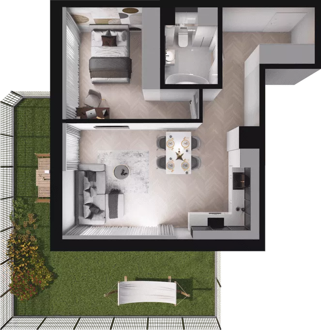 2 pokoje, mieszkanie 47,66 m², parter, oferta nr C02, Dobka, Warszawa, Białołęka, Brzeziny, ul. Dobka z Oleśnicy 25