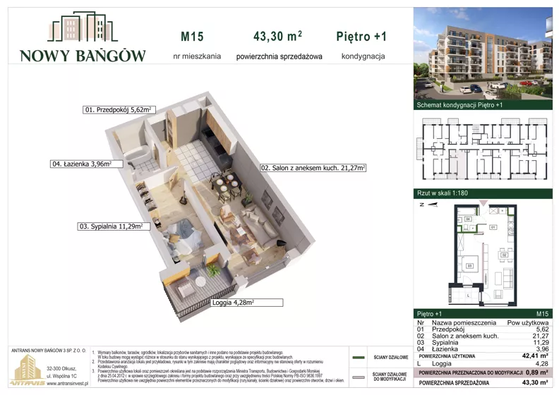2 pokoje, mieszkanie 42,41 m², piętro 1, oferta nr C/15, Nowy Bańgów, Siemianowice Śląskie, Przełajka, ul. Bańgowska