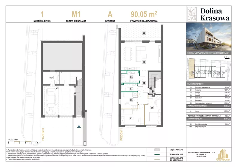 4 pokoje, mieszkanie 90,05 m², piętro 1, oferta nr 1.M1, Dolina Krasowa 6, Krzeszowice, ul. Krasowa