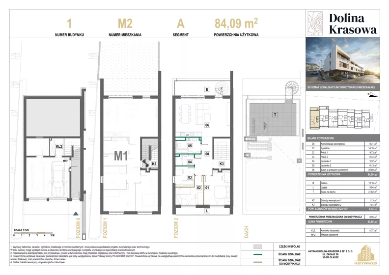 4 pokoje, mieszkanie 84,09 m², piętro 2, oferta nr 1.M2, Dolina Krasowa 6, Krzeszowice, ul. Krasowa