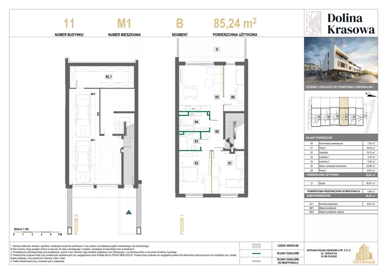 4 pokoje, mieszkanie 85,24 m², piętro 1, oferta nr 11.M1, Dolina Krasowa 6, Krzeszowice, ul. Krasowa