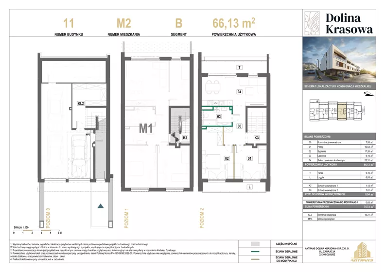 3 pokoje, mieszkanie 66,13 m², piętro 2, oferta nr 11.M2, Dolina Krasowa 6, Krzeszowice, ul. Krasowa
