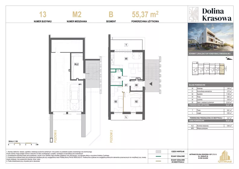 3 pokoje, mieszkanie 55,37 m², piętro 2, oferta nr 13.M2, Dolina Krasowa 6, Krzeszowice, ul. Krasowa