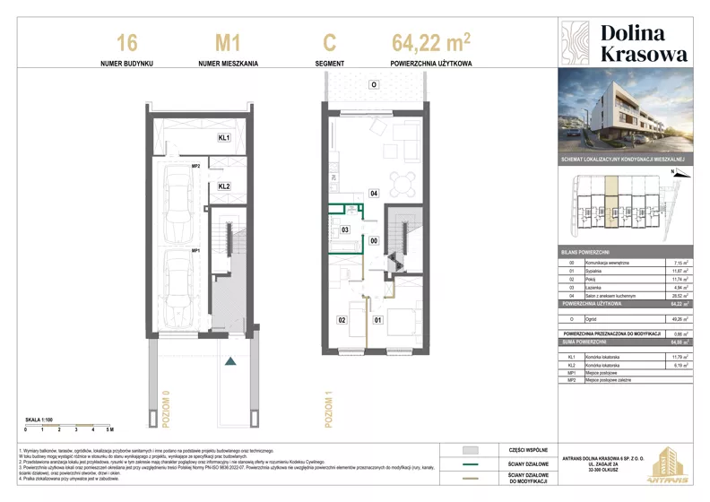 3 pokoje, mieszkanie 64,22 m², piętro 1, oferta nr 16.M1, Dolina Krasowa 6, Krzeszowice, ul. Krasowa
