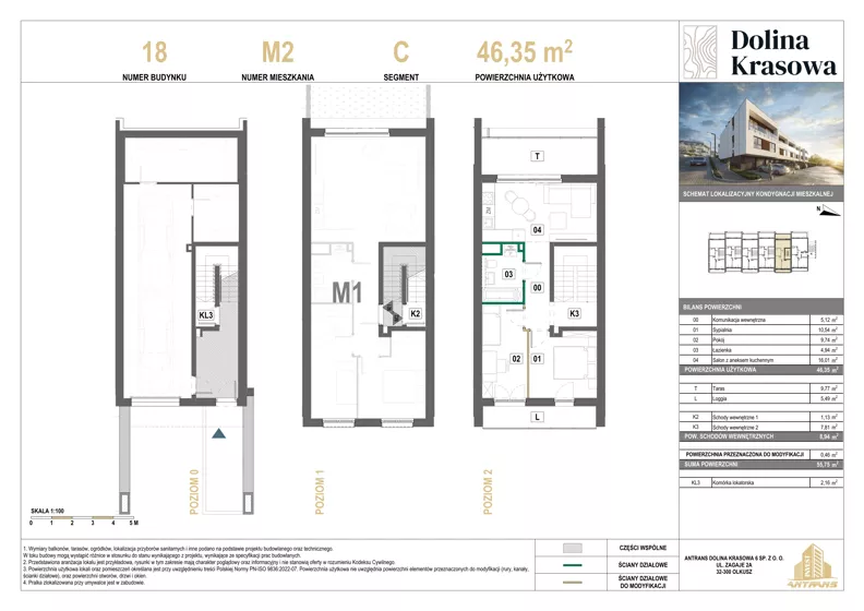 3 pokoje, mieszkanie 46,35 m², piętro 2, oferta nr 18.M2, Dolina Krasowa 6, Krzeszowice, ul. Krasowa