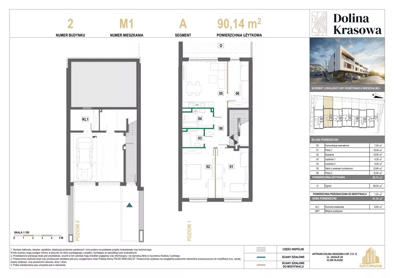 4 pokoje, mieszkanie 90,14 m², piętro 1, oferta nr 2.M1, Dolina Krasowa 6, Krzeszowice, ul. Krasowa