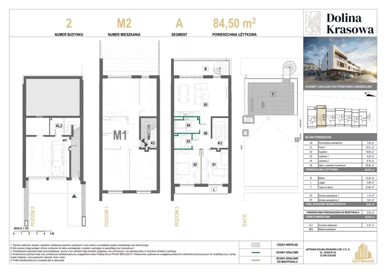 3 pokoje, mieszkanie 84,50 m², piętro 2, oferta nr 2.M2, Dolina Krasowa 6, Krzeszowice, ul. Krasowa