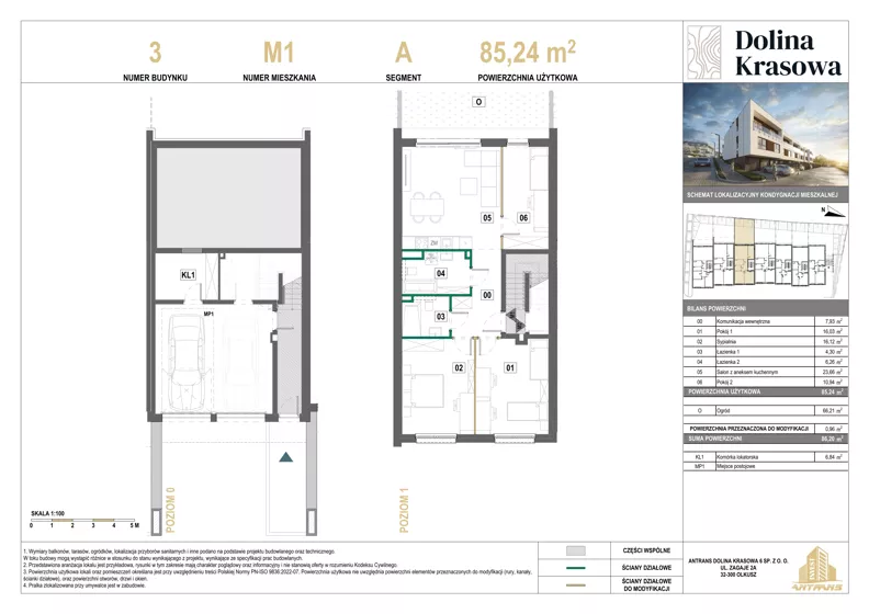 4 pokoje, mieszkanie 85,24 m², piętro 1, oferta nr 3.M1, Dolina Krasowa 6, Krzeszowice, ul. Krasowa