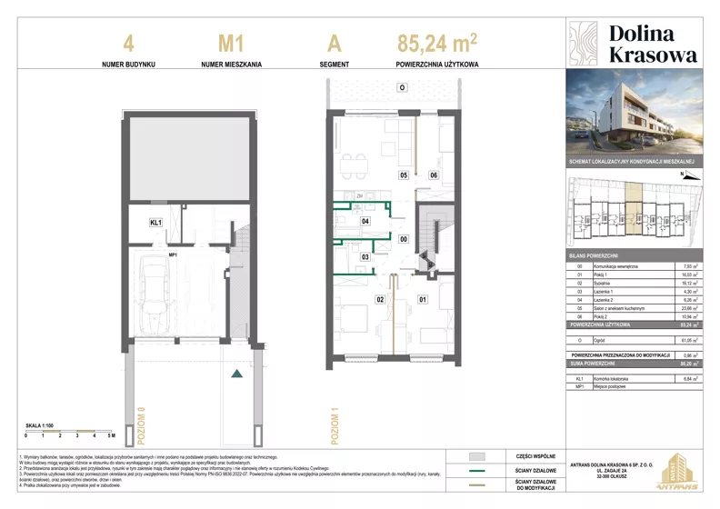 4 pokoje, mieszkanie 85,24 m², piętro 1, oferta nr 4.M1, Dolina Krasowa 6, Krzeszowice, ul. Krasowa