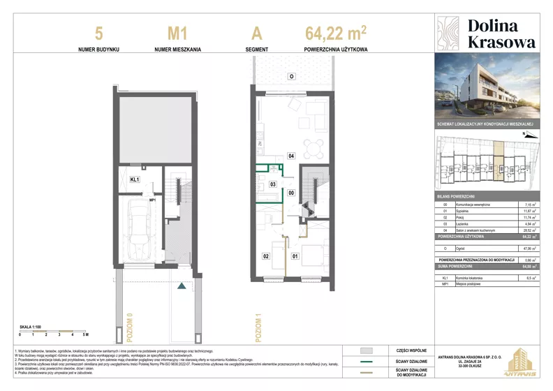 3 pokoje, mieszkanie 64,22 m², piętro 1, oferta nr 5.M1, Dolina Krasowa 6, Krzeszowice, ul. Krasowa