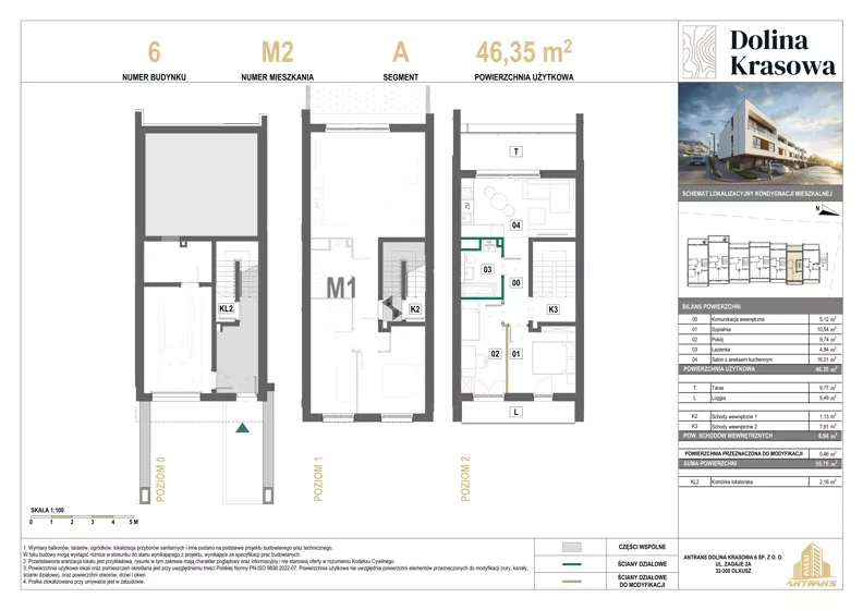3 pokoje, mieszkanie 46,35 m², piętro 2, oferta nr 6.M2, Dolina Krasowa 6, Krzeszowice, ul. Krasowa
