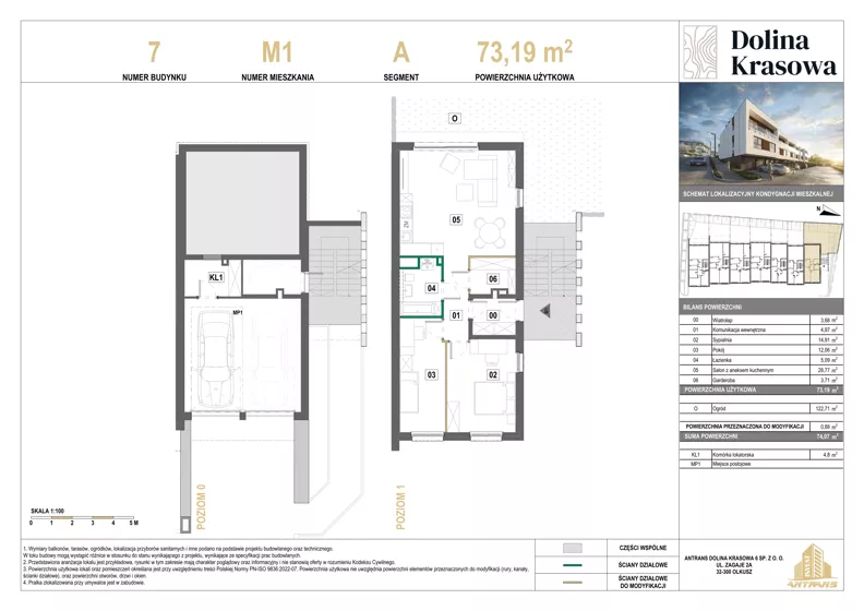 3 pokoje, mieszkanie 73,19 m², piętro 1, oferta nr 7.M1, Dolina Krasowa 6, Krzeszowice, ul. Krasowa