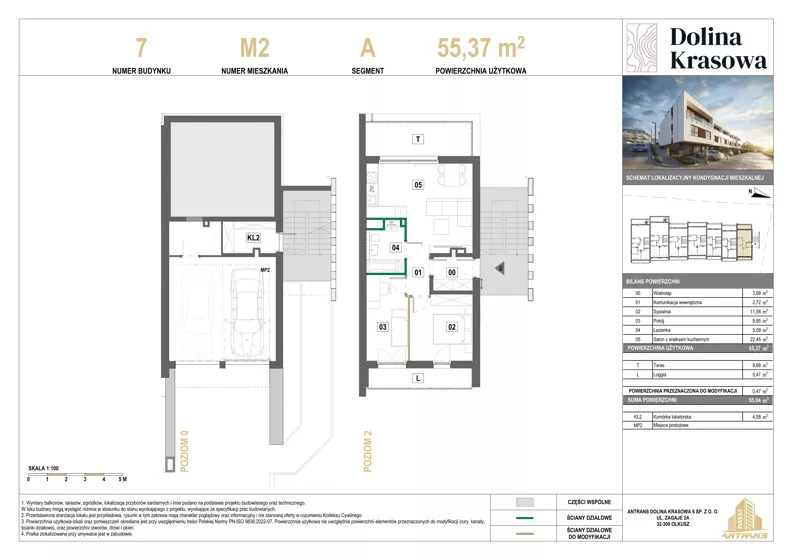 3 pokoje, mieszkanie 55,37 m², piętro 2, oferta nr 7.M2, Dolina Krasowa 6, Krzeszowice, ul. Krasowa