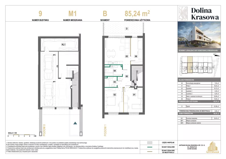 4 pokoje, mieszkanie 85,24 m², piętro 1, oferta nr 9.M1, Dolina Krasowa 6, Krzeszowice, ul. Krasowa