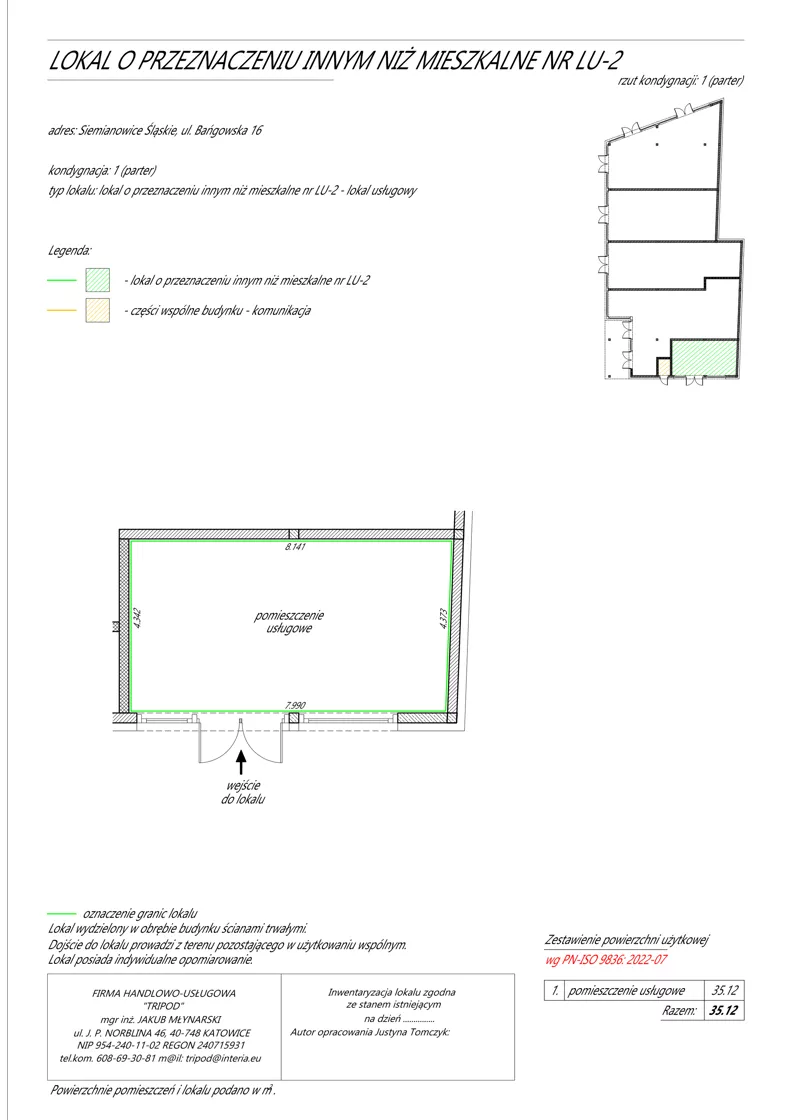 Lokal użytkowy 35,12 m², oferta nr LU2, Nowy Bańgów - lokale użytkowe, Siemianowice Śląskie, Przełajka, ul. Bańgowska