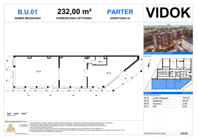 Lokal użytkowy 232,00 m², oferta nr B.U.02, VIDOK Apartamenty - lokale użytkowe, Katowice, Śródmieście, ul. Kozielska