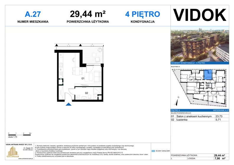 1 pokój, mieszkanie 29,24 m², piętro 4, oferta nr A.M.27, VIDOK Apartamenty, Katowice, Śródmieście, ul. Kozielska