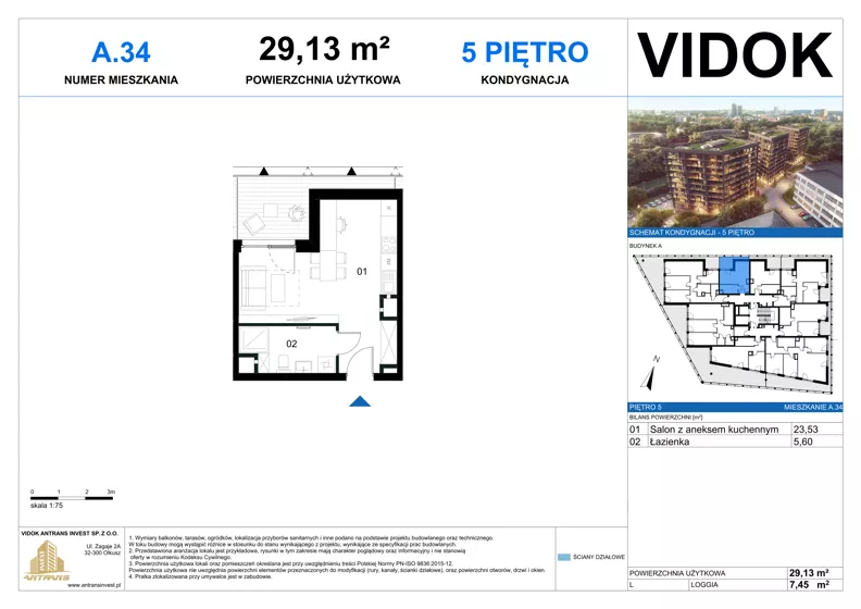 1 pokój, mieszkanie 29,13 m², piętro 5, oferta nr A.M.34, VIDOK Apartamenty, Katowice, Śródmieście, ul. Kozielska